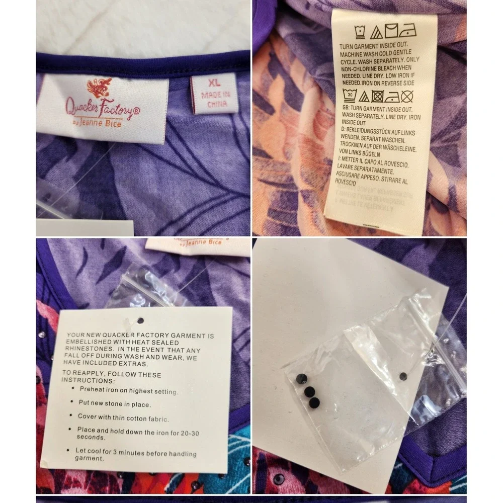 Quacker Factory Jeanne Bice Purple Floral Rhinestone V-Neck Poncho Top Sz XL NWT